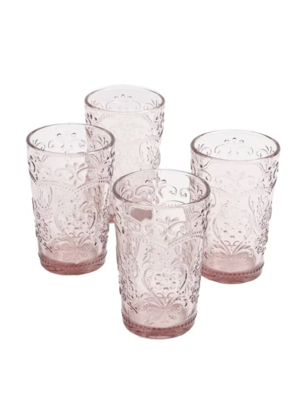 The Pioneer Woman Pink 4 Set 15.2 Oz Drinkware Amelia Embossed Glass Tumblers